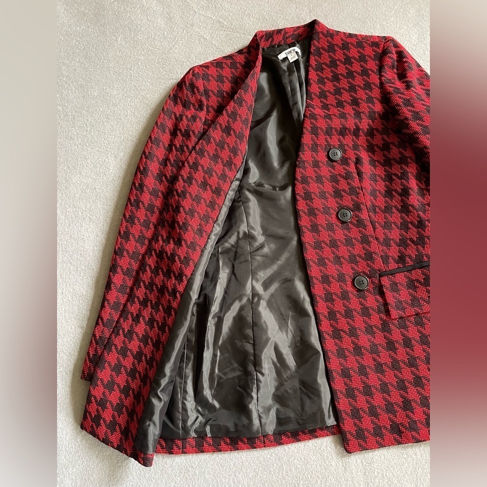 Bar III Womens Size 2 Red Black Houndstooth Print Button Up Coat Jacket DC32 - Picture 5 of 6